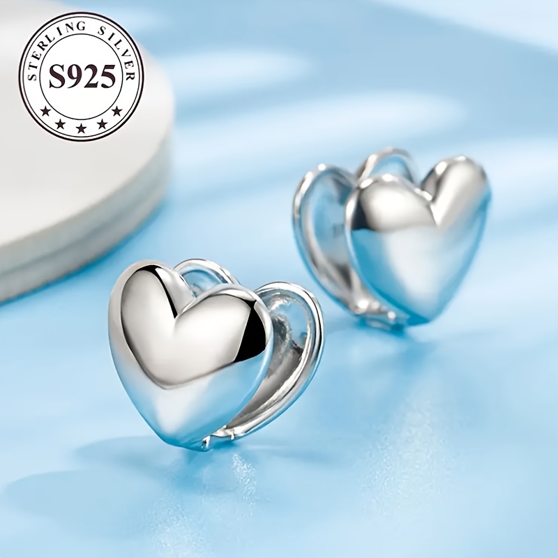 TEMU A Pair Of 925 Sterling Silver Heart-shaped Earrings, Anti-allergic Polished Love Earrings, Easy And Cute Additions, Thanksgiving Gift For Her