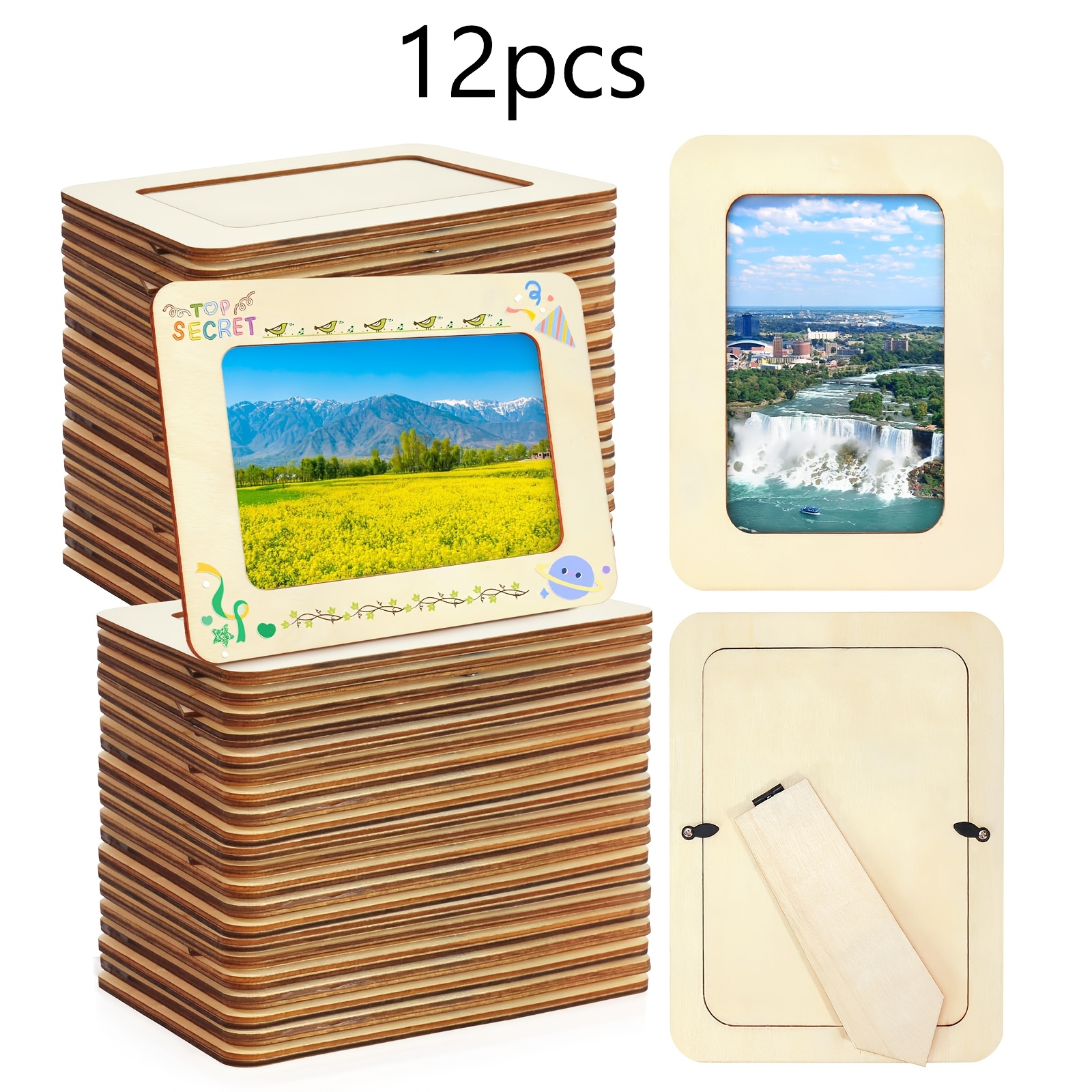 Image of 12pcs Set Of Wooden Photo Frames, Blank Wooden Picture Frames, Bulk Cute Frames, Blank Craft Wooden Decorations, Suitable For Decor, Holiday Wedding Birthday Party Commemorative Gifts