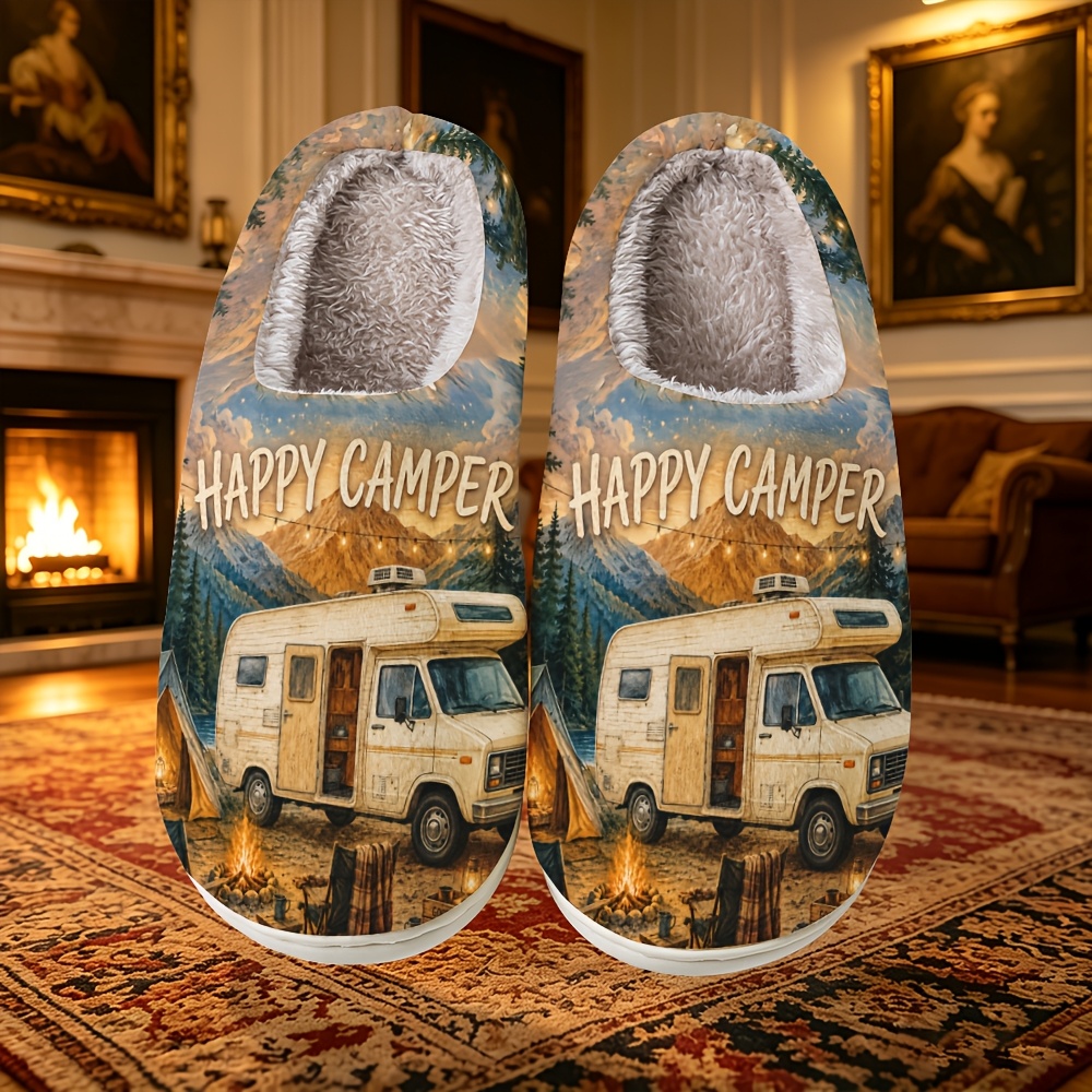 TEMU Outdoor Camping Rv Tent Bonfire Women's Fashion Printed Slippers, , Unisex Couple Same Style, Essential For Family Parties, Ideal Gift For
