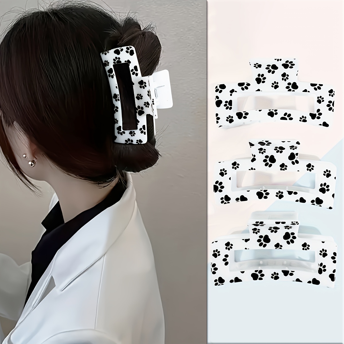 

3pcs Women's Adult Hair Grab Set Cute Printed Pattern Simple Anti-slip Bangs Grab Clip Back Head Hair Grab Girl Plate Hair Accessories