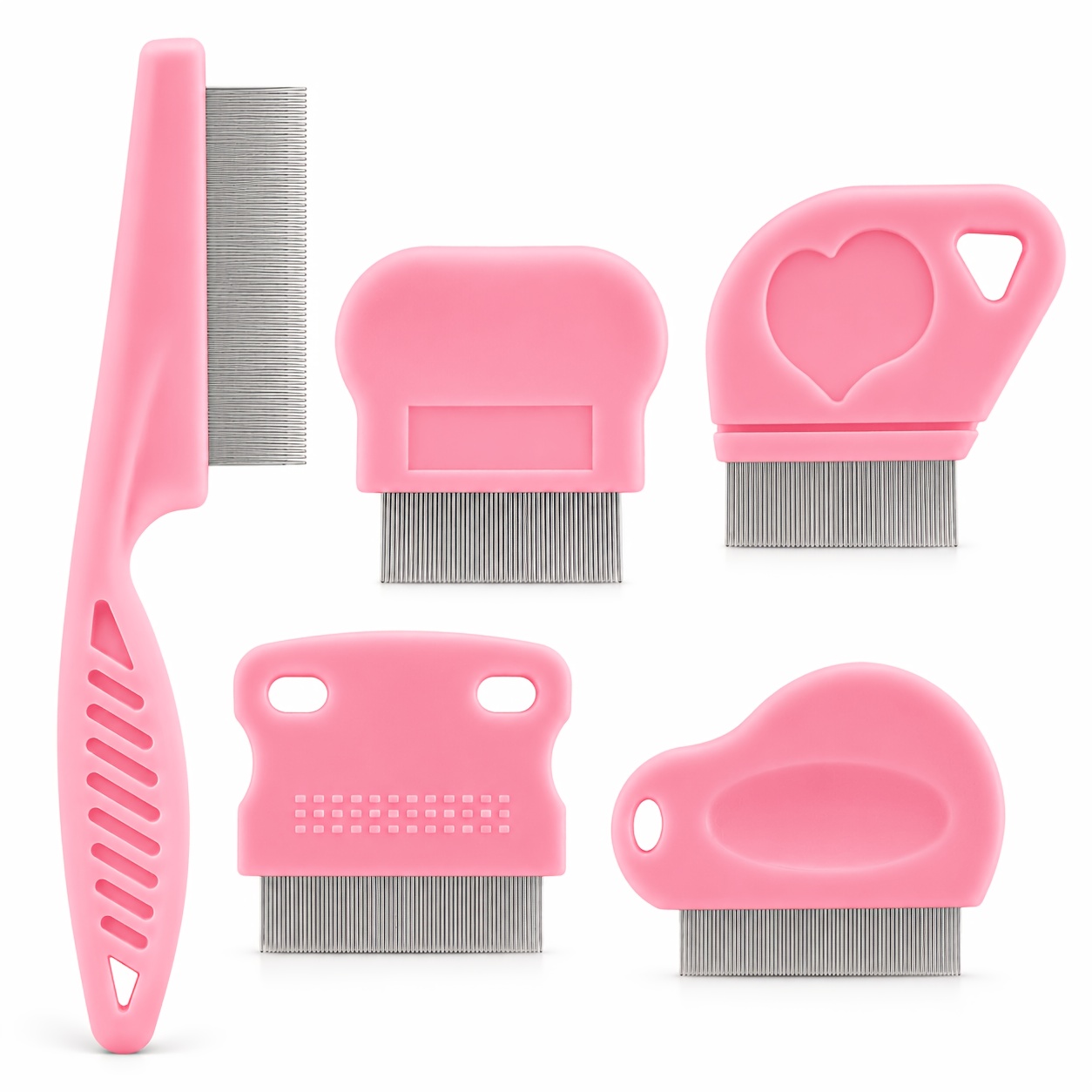 TEMU Pet Grooming Comb Set, Stainless Steel Fine Tooth Flea Combs For Cats And Dogs, Pet Hair Removal Tools For Fleas, , Dirt And Daily Grooming
