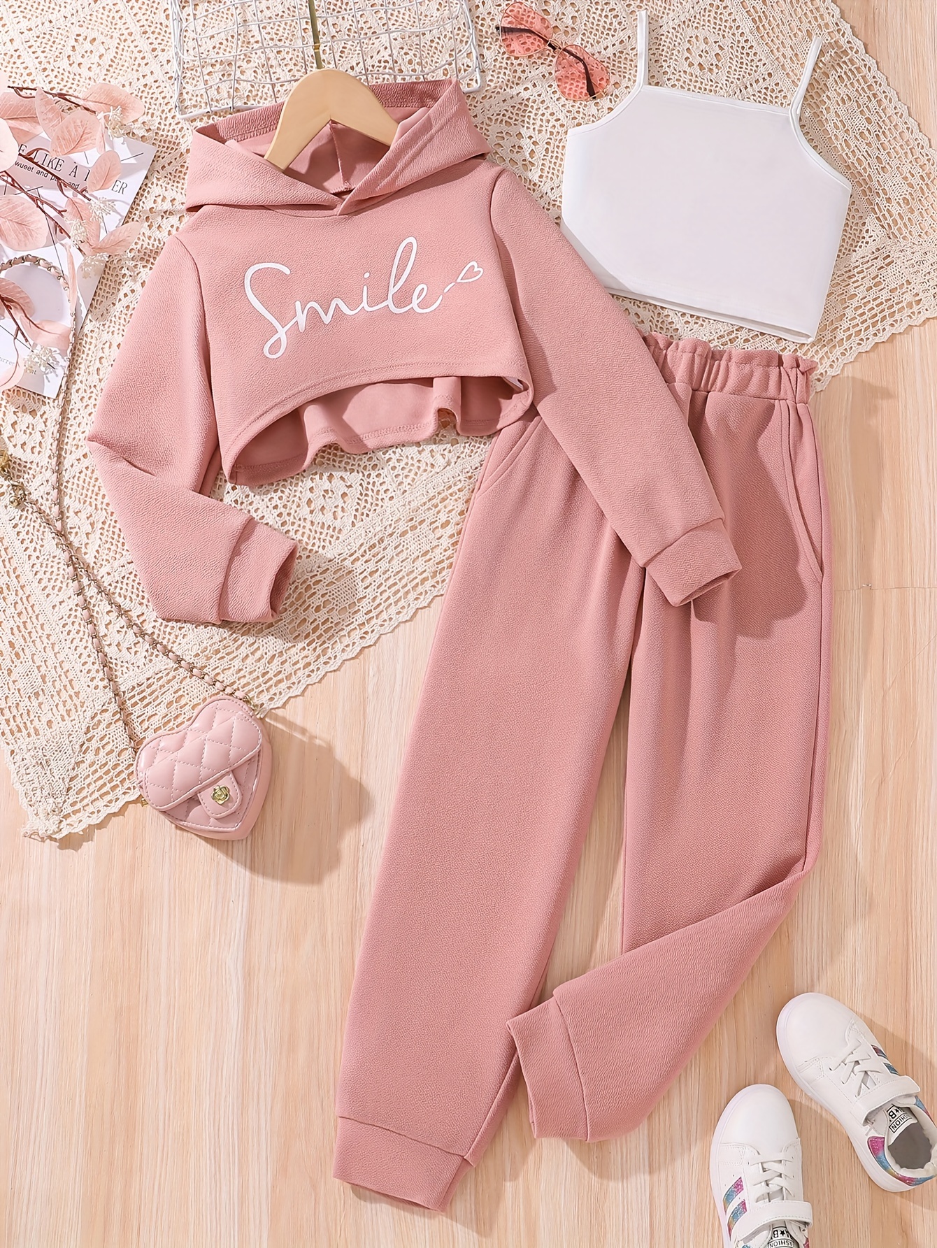 Girls' 3pcs Y2K Streetwear Set: Hooded Long Sleeve Crop Top, Cami Joggers  Casual Fall/Winter Outfit Outdoor