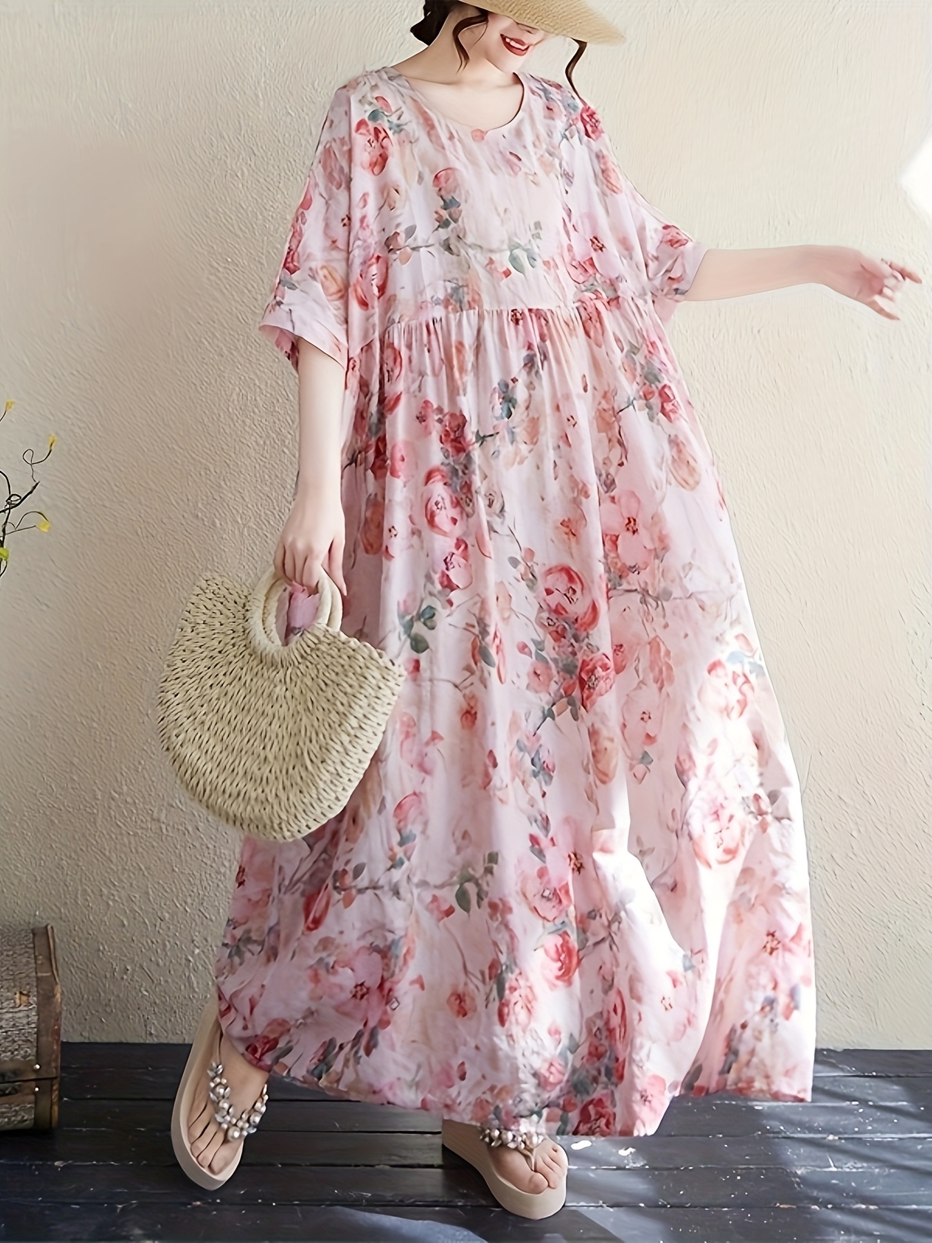 chinese dress ladies 70s Floral Maxi Dress – La Vida Bohemia main image 1