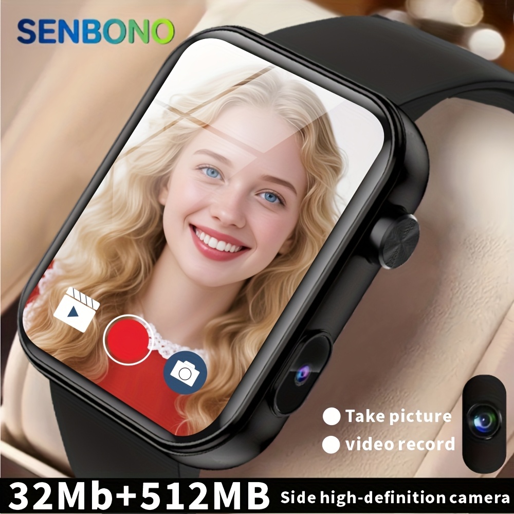 SENBONO Nouvelle Montre Connectée Capable de Tourner des Vidéos, avec Caméra 300K Pixels, Mémoire de 512MB pour Stocker Photos et Vidéos, Fond Dynamique, Téléchargement et Lecture de Musiques, Appel Sans Fil, Fonctions Multiples, Cadeau Idéal pour Hommes et Femmes
