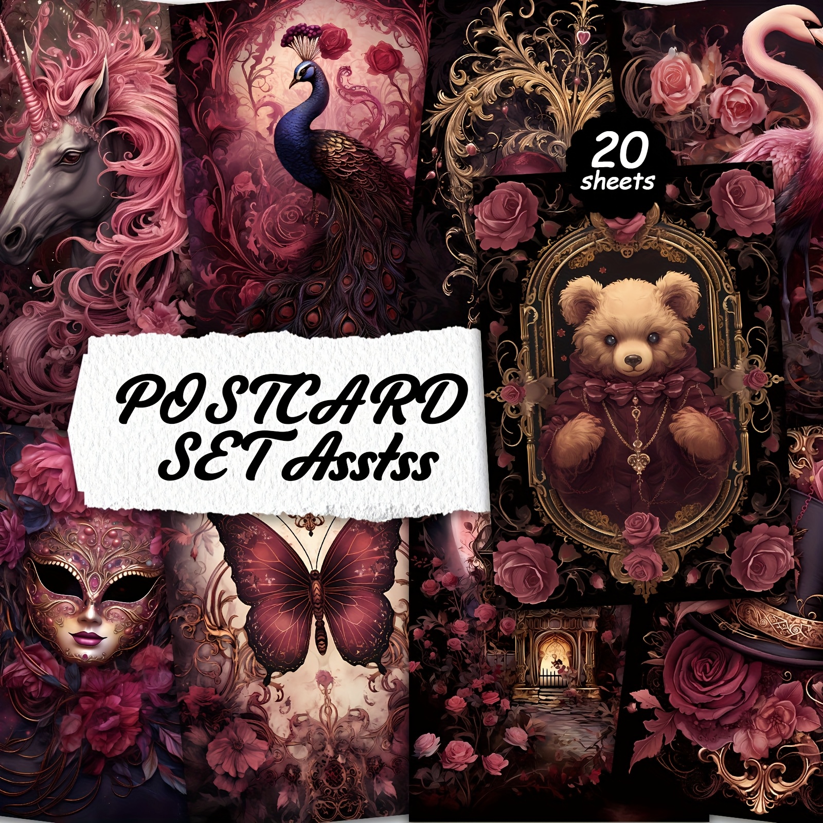 TEMU A Set Of 20 Gorgeous And Elegant Postcards In That Used For Cardboard Writing, Smooth Surfaces, English Scrapbooking, Junk Journals, Crafts,