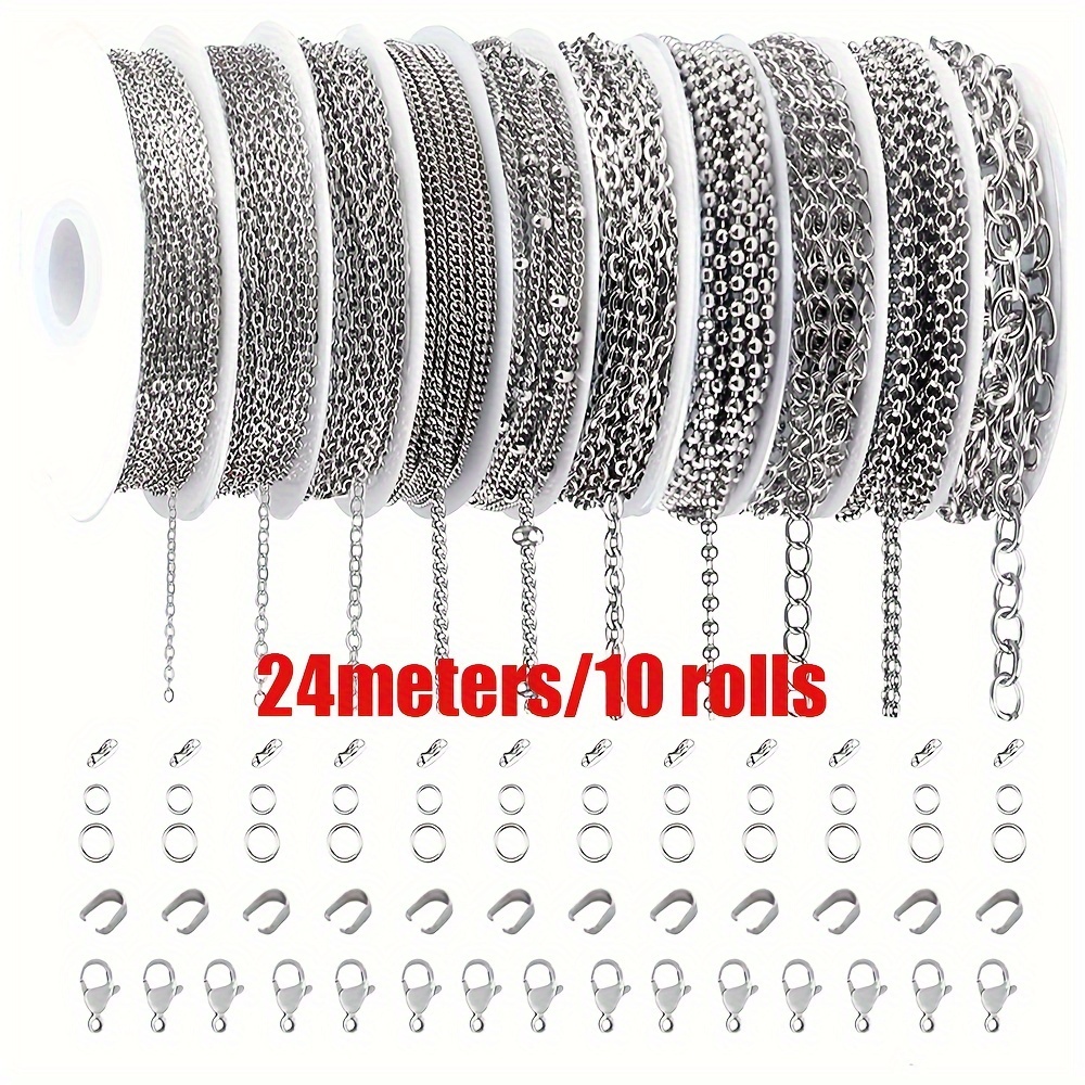 

78.7 Feet 10 Rolls 304 Stainless Steel Jewelry Chains For Diy Necklace Bracelet Jewelry Making With Stainless Steel Jump Rings/lobster Clasps/connectors
