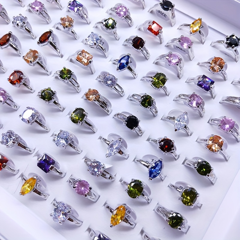 

25/50pcs Shimmering Geometric Zirconia Ring Set - Versatile Multi-color Options For Engagement, Wedding & Evening Parties - A Stylish Jewelry Must-have For Women