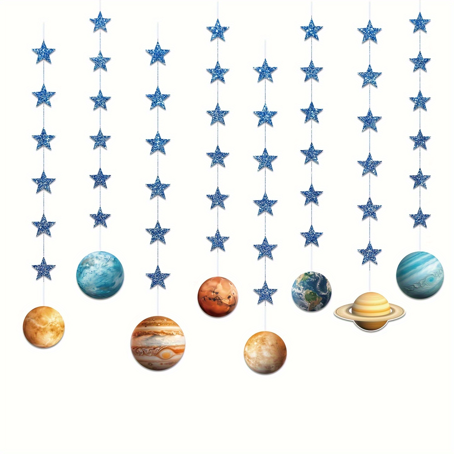 

Galaxy Solar System 8-piece Hanging Garland Set - Outer Space Party Decor With Planets & Stars, Perfect Toward Kids' Space-themed Birthdays & Classroom Decorations