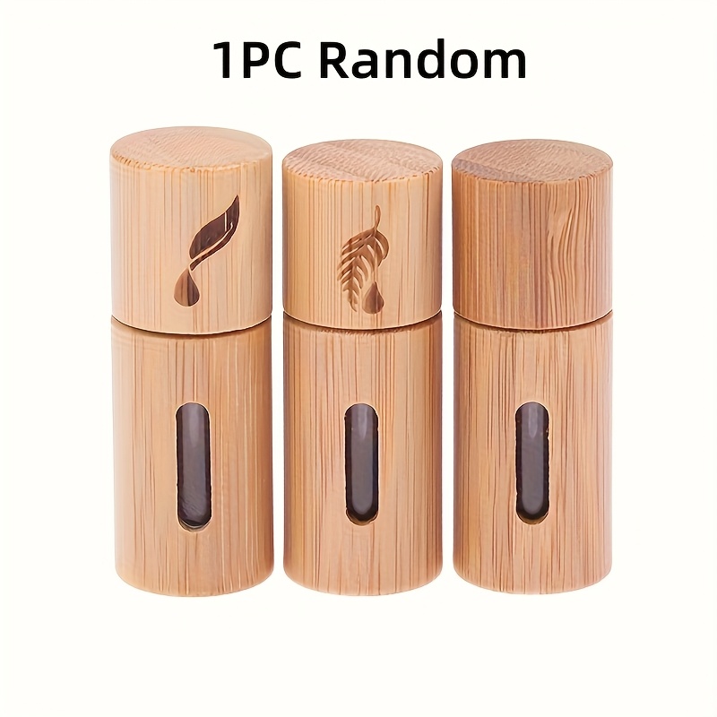 1pc Random Bamboo Roller Bottle - Natural Roller Bottle For Essential Oil Dispensing - Empty Roll On Bottle With Roller Ball -travel Accessories