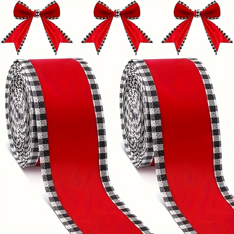 

2 Rolls, Velvet Wired Ribbon, 2.5 Inch, Ribbon With Black White Pattern For Gift Wrap Bows, Diy Wreath, Home Decoration