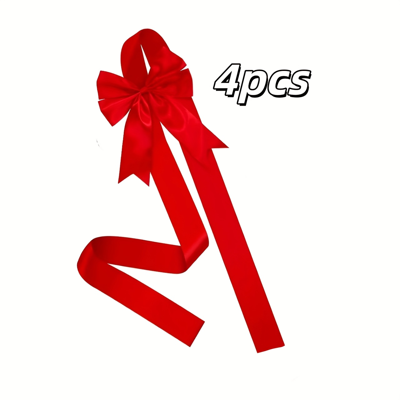 TEMU 4pcs Set Red And Green Bows, Extra Large Christmas Bow And Ribbon Set With Double-sided Adhesive Strips, Reusable Wine Red/dark Green/bows,