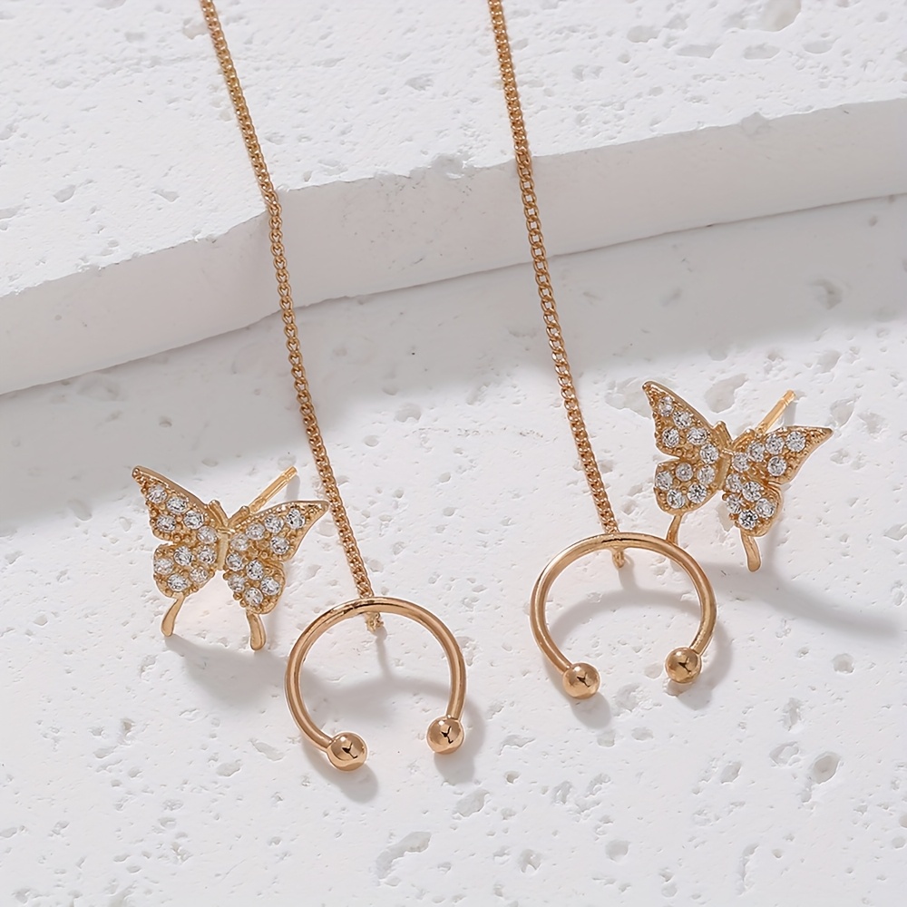 elegant     ear cuff with sparkling zirconia stones and tassel accents chic c shaped ear clip for women ideal for weddings and daily wear details 4