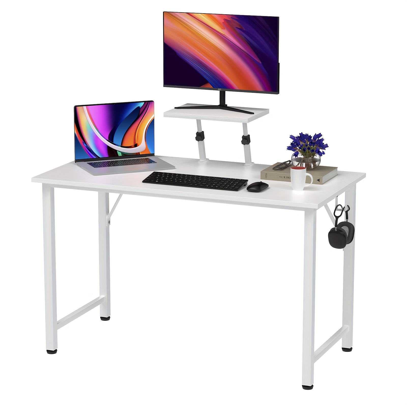 Velika risalna miza 100x50 cm, pisarniška računalniška miza z držalom za monitor, s kavljem za slušalke, nastavljiv stojalo, veliko delovno