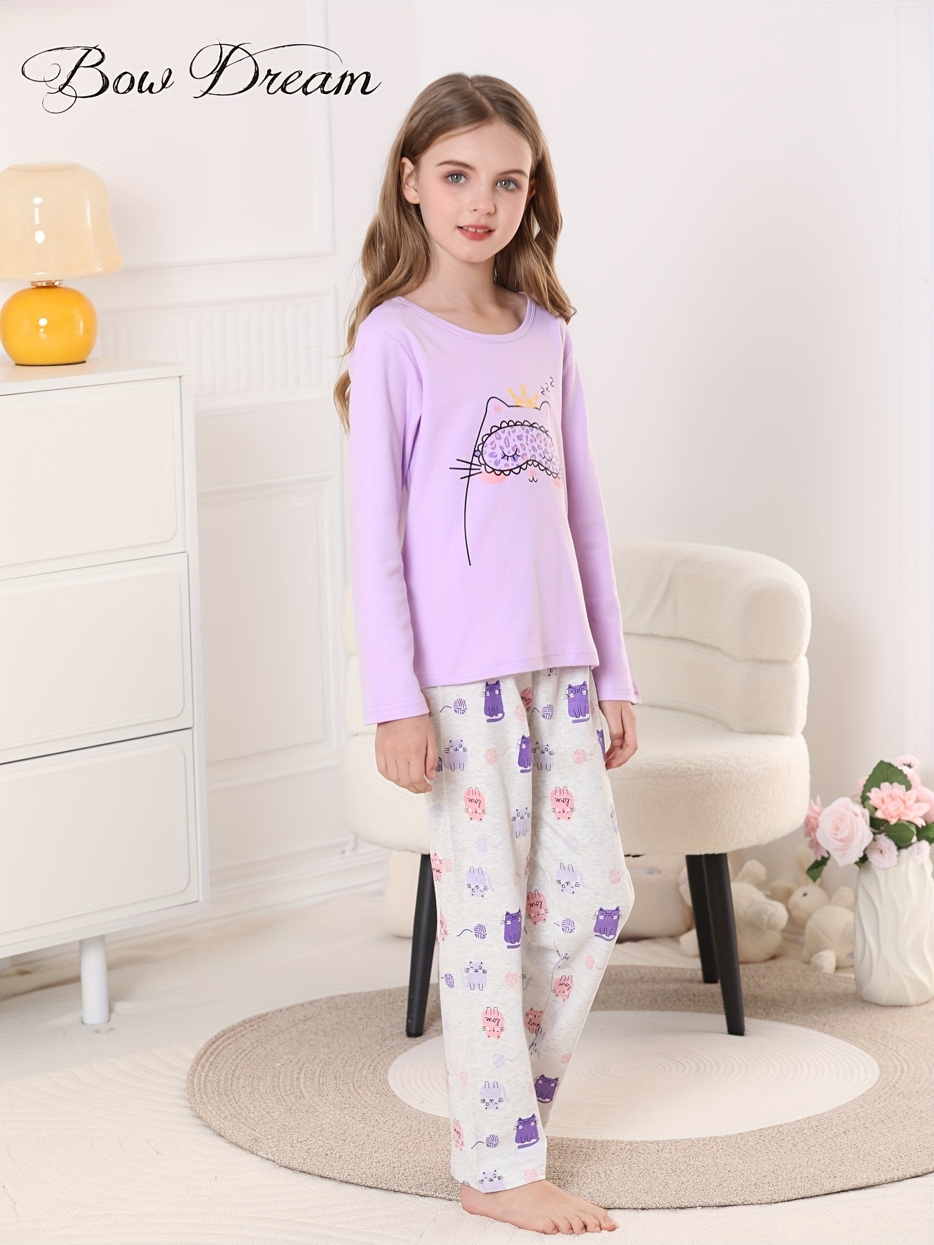 PINK GIRL, Beautiful Cartoon Printed Full Sleeves 2 Piece Night