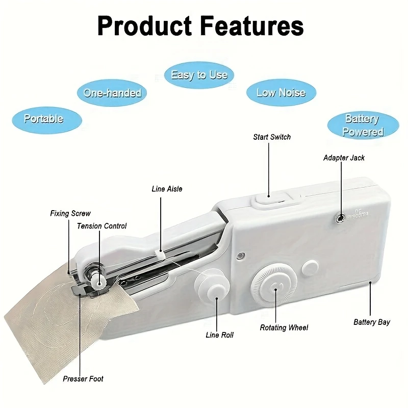 handheld sewing machine portable mini handheld sewing machine cordless electric sewing device suitable for beginners professionals adults details 3