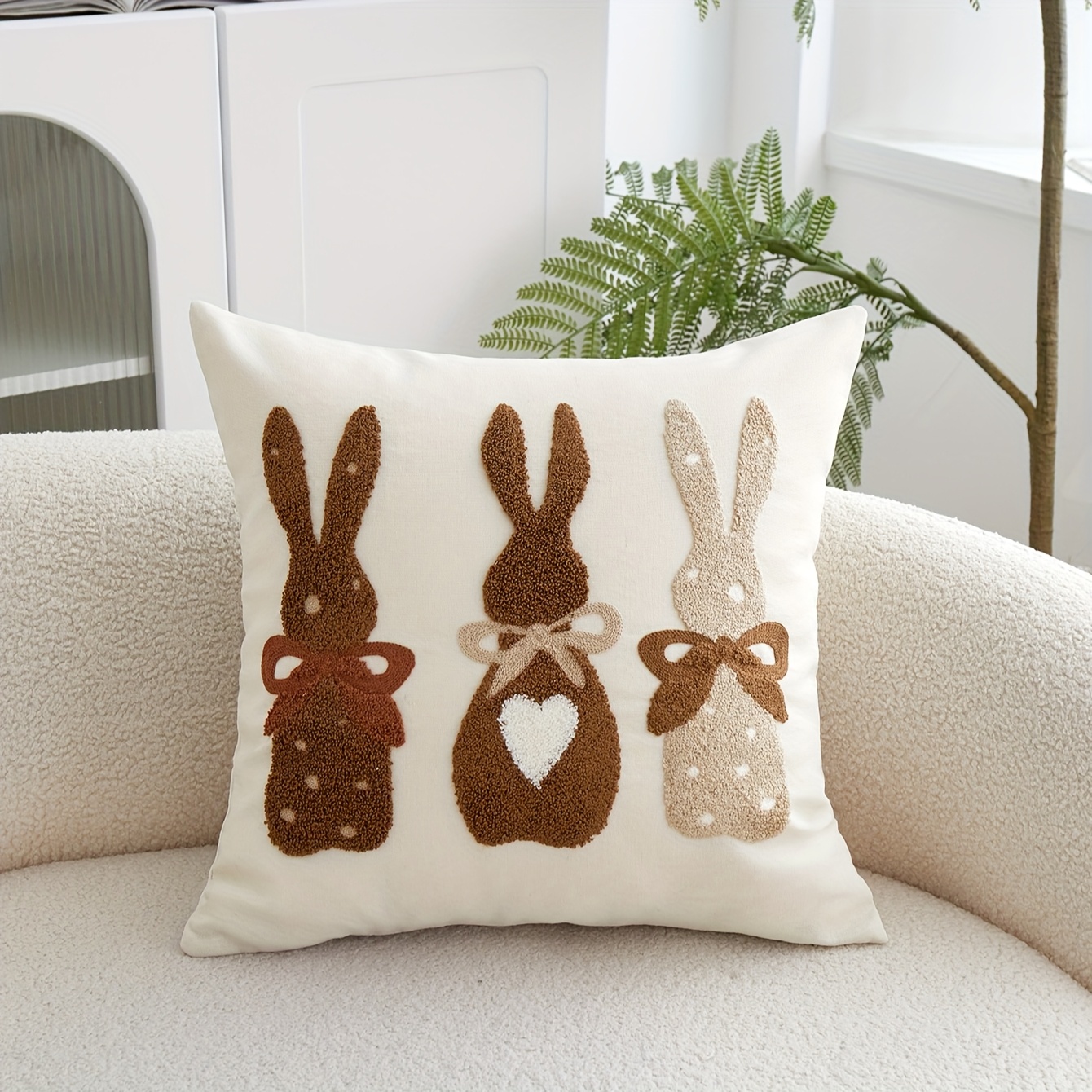 Commuting Easter -linen 3pcs Rabbit 3d Embroidered Pillowcase, 1pc, Home Decor For Living Room, Bedroom, Party