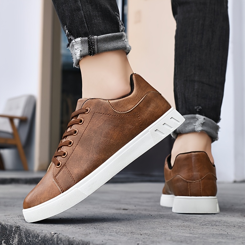 heren casual bruine vetersneakers - comfortabel &  , modieuze lage sportschoenen met antislip pu-  voor alle seizoenen 6