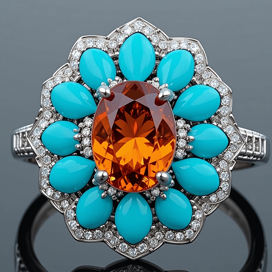 Exquisite Synthetic Zirconia Flower Shaped Ring, Wedding Accessory