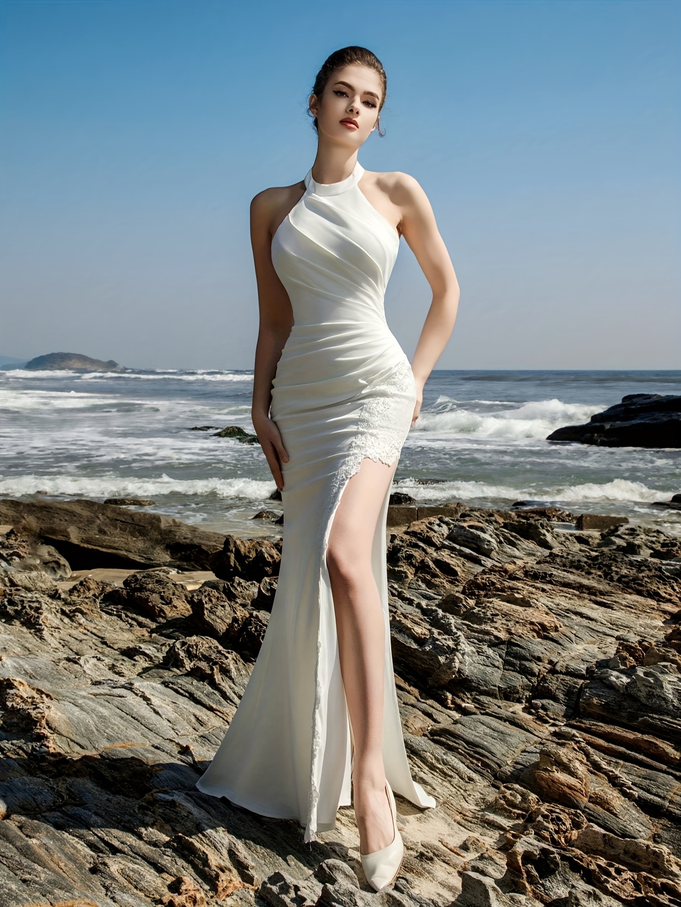 fashionable elegant goddess style womens solid color halter