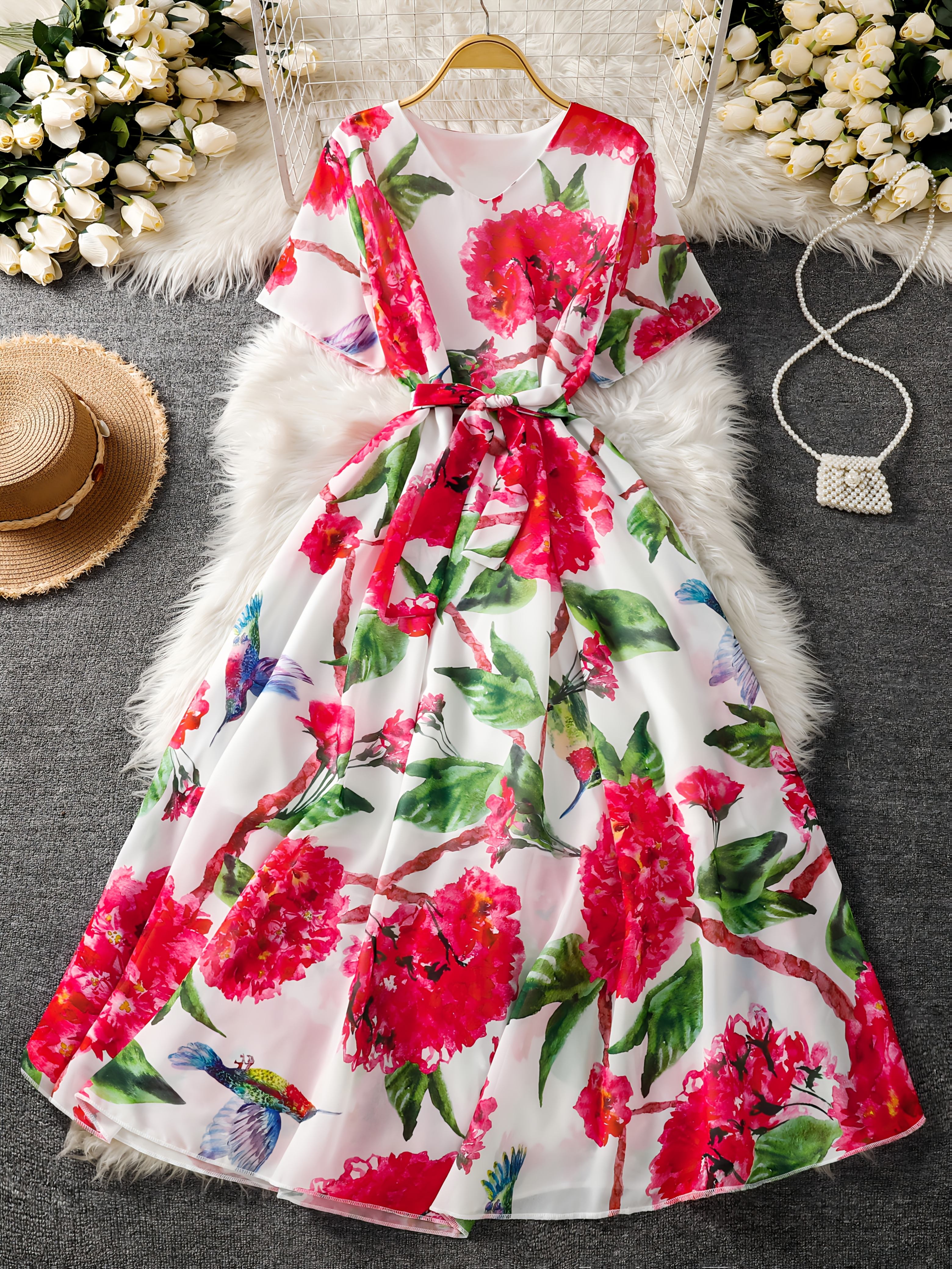 sachin and babi light blue dress Lush Floral Short Sleeve Chiffon Midi Dress