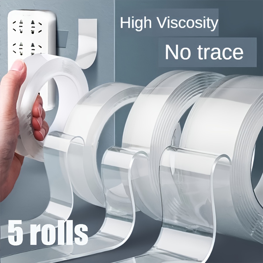 

5 Pcs Roll Heavy Duty Double Sided Tapes, Reusable Traceless Strong Strips, Multipurpose Removable Washable Clear Mounting For Paste Ltems In Home Office Car