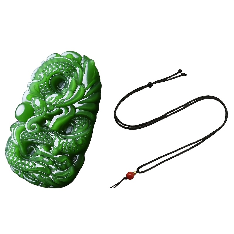 TEMU Ciondolo a forma di in pietra verde intagliato a , collana con cordino regolabile in stile tradizionale cinese, accessorio versatile regalo per