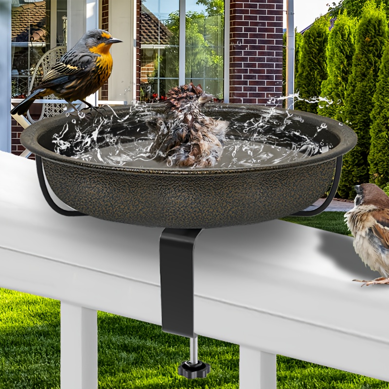 Outdoor Multifunctional Bird Bath - 10.6 Inch Metal Feeder, Detachable And Easy To Clean, Sturdy And Durable, Suitable For Balcony Fence Garden Courtyard Railing Deck