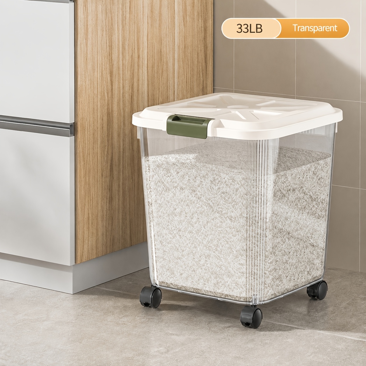 TEMU 1pc 11/22/33/55lb Rice Dispenser, Large Grain And Storage Container, Multifunctional Rolling Storage Container With Measuring Cup, Anti-insect
