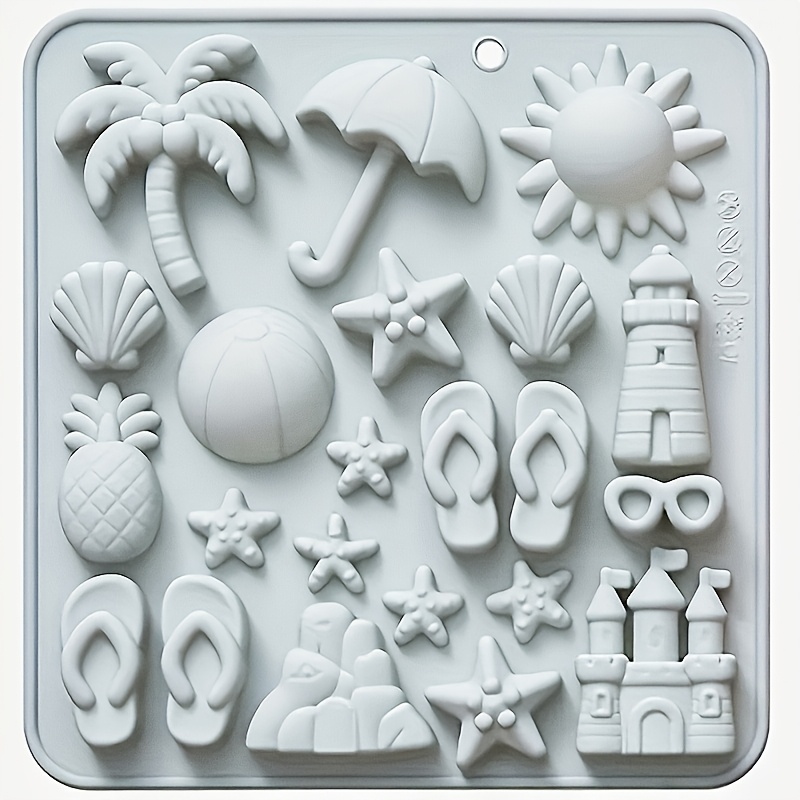 E-shop 1 Stück Sommer-Strandurlaubs-Thema Silikonform – für Harz, Ton & DIY-Bastelarbeiten mit Sonne, Schirm, Flip-Flops Ozean-Design in niedlichen