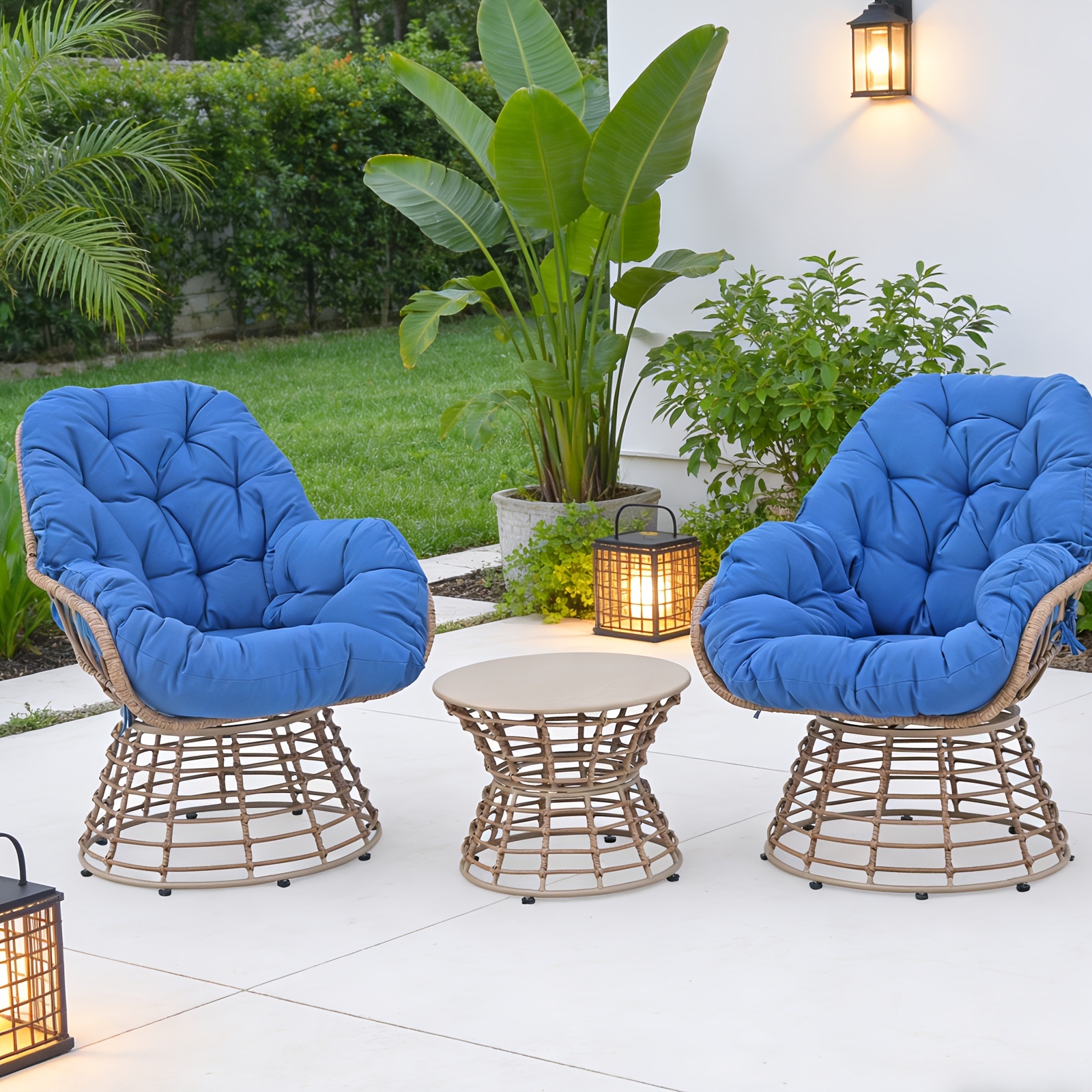 3pcs Outdoor Patio Furniture Set with 360° Swivel Chairs & Coffee Table - Wicker Conversation Set Suitable for Porch, Backyard,, Deck - Cushioned Seating, Wicker Chairs and Table for Poolside, Balcony, or Terrace