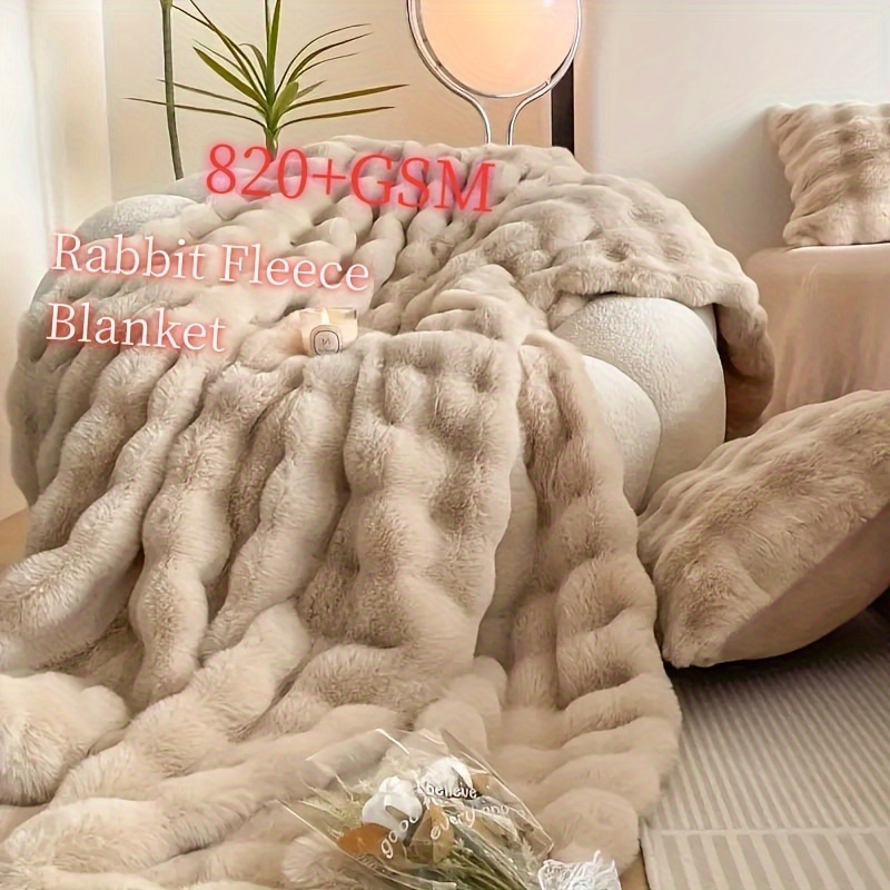 

1pc Luxurious Rabbit Fleece Blanket - Cozy Solid Color Faux Fur Plush - Super Soft Warm Throw For Couch, Office, Bed, Camping & Travel - All Season Gift