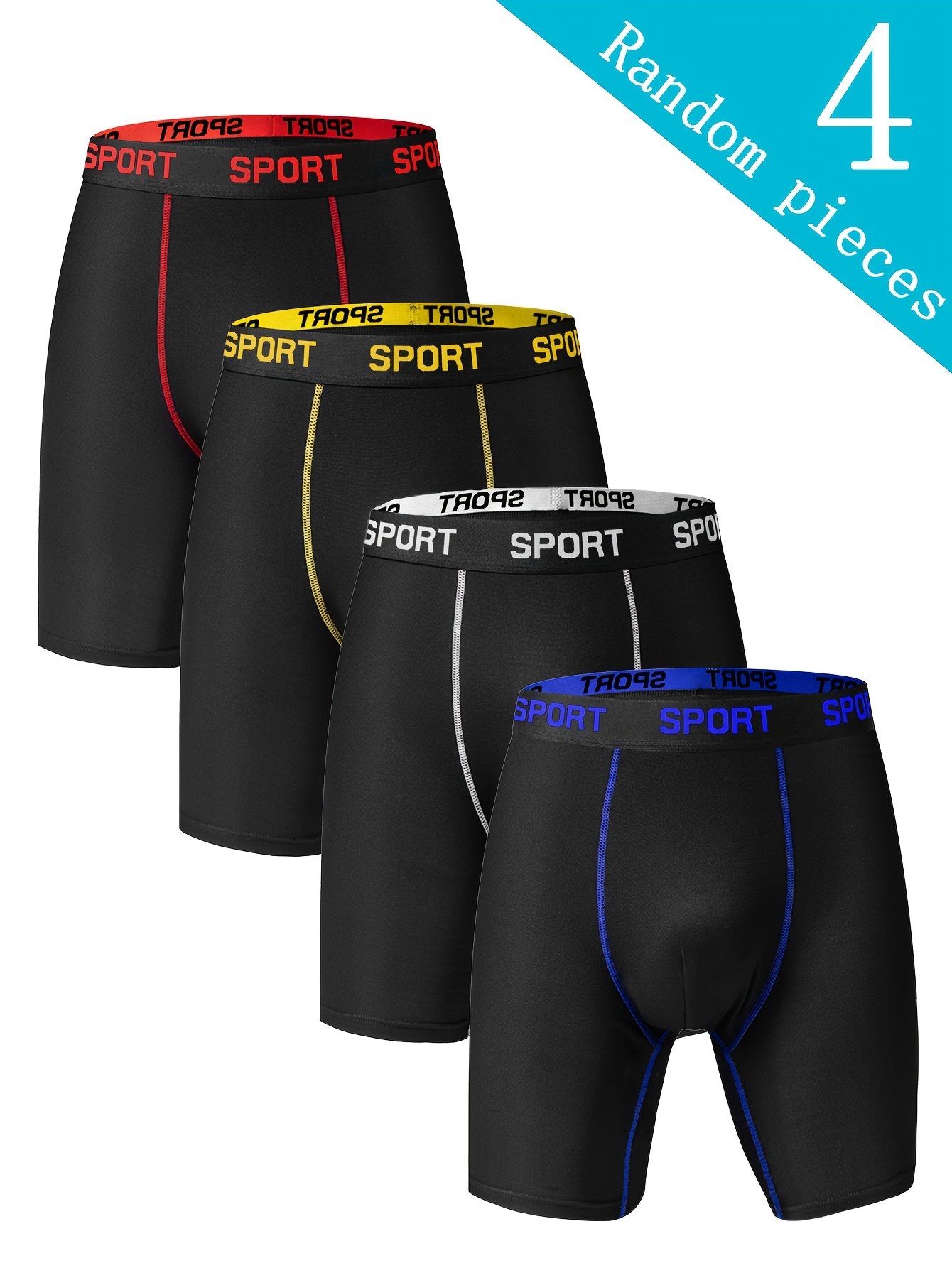 4pcs CCKHPC Men'S Comfortable Slim Shaping Boxer Briefs - Breathable, Elastic, Quick-Dry, Soft & Lightweight, Sporty Design with "SPORT" Print, Athletic Underwear|Sporty Underwear|Stretchable Fabric