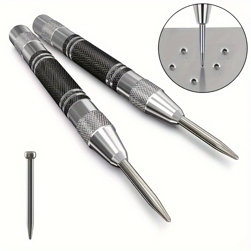 

2-pack Heavy-duty Steel Center Punch Set - 5 & 6 Inch Spring- Punches For Metal, Wood, Glass & Plastic - Stain, Sand, Water-resistant With , Painted & Polished - Tool For Hard Floor & Wood Positioning