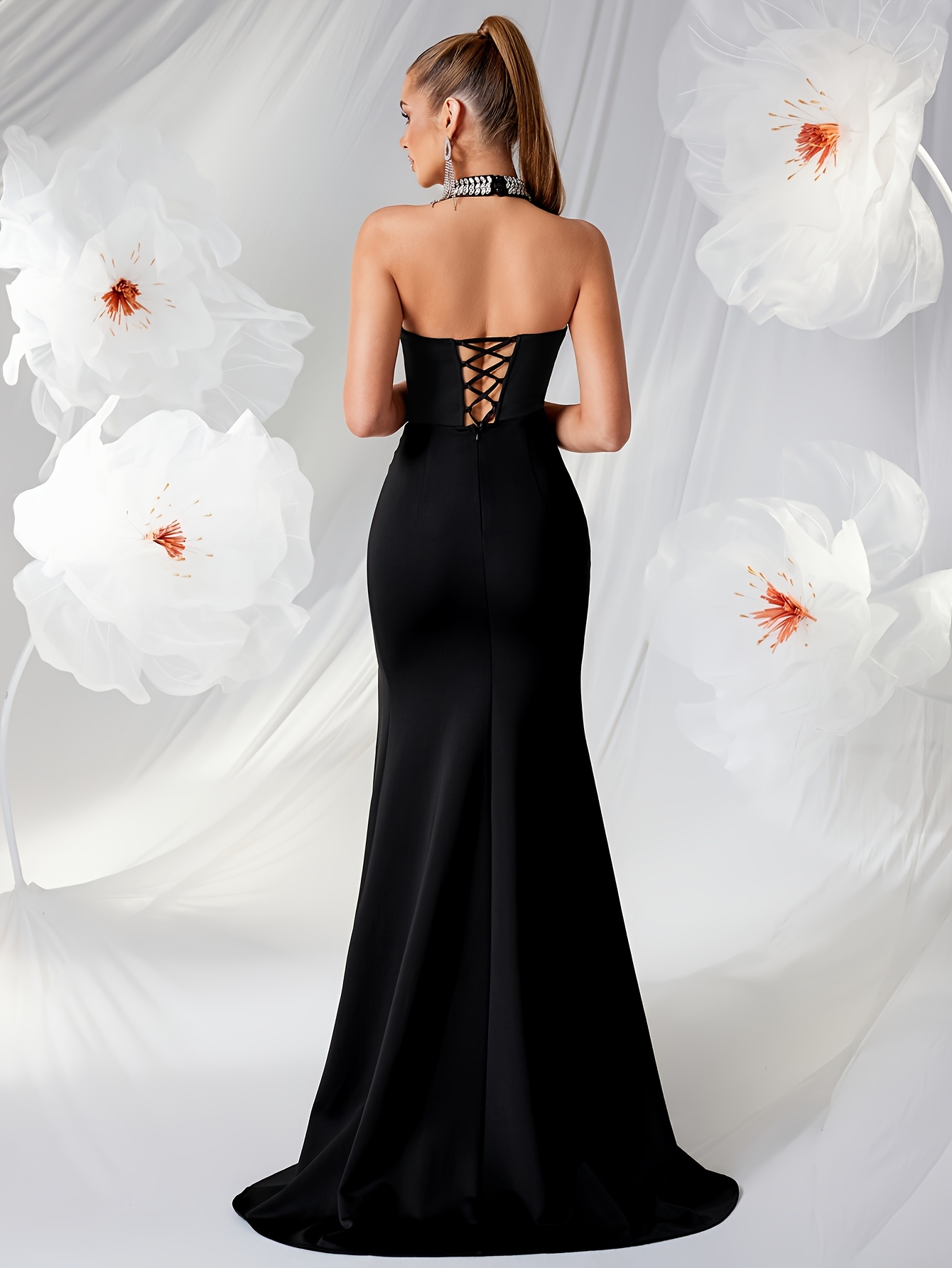 2025 high waisted backless dress a split tie parties evening