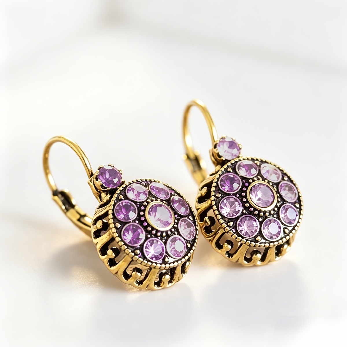 Women's Retro Court Style Multi-Layer Purple Glass Geometric Earrings