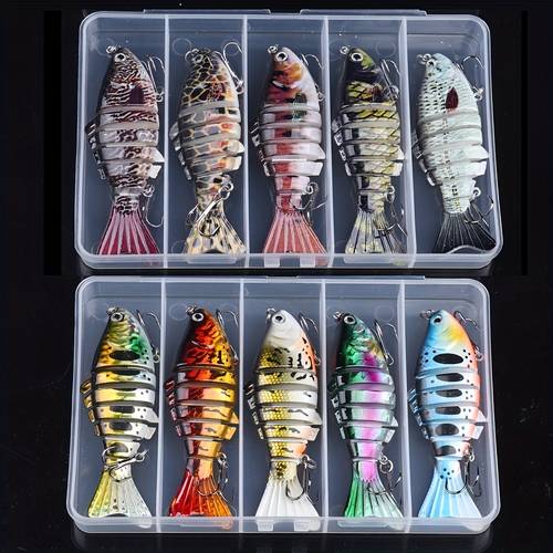 set of 5 fishing lures featuring multiple joints designed for freshwater and saltwater fishing ideal for catching and trout with lifelike swimming action