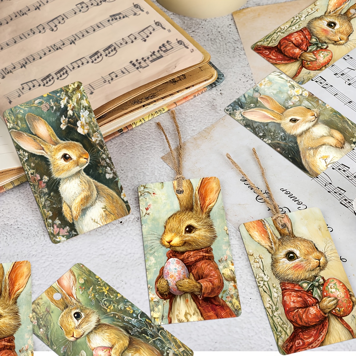 

50pcs Easter Gift Tags With Strings - Bunny & Egg Designs For Favors And Decorations, , Paper Labels