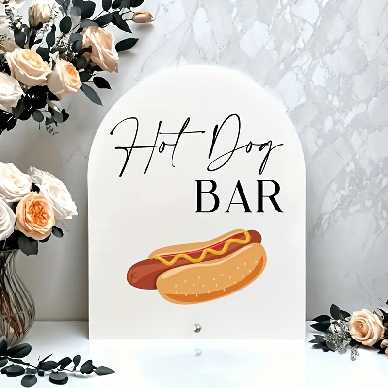 Image of 2d Flat, 1 Hot Dog Bar Sign - Elegant Black Lettering With Hot - Acrylic Table Decoration, Suitable For Parties, Restaurants, Food Stations - Wedding And Event Decor Christmas Decorations