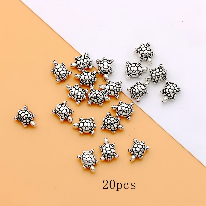 Image of 20pcs Of Turtle And Tortoise Beads Made From Alloy, Featuring An Ancient Silvery Tibetan End, Perfect For Bracelets And Necklaces With Marine Animal Themes