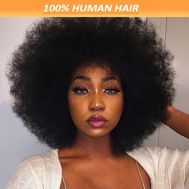 

250% Density Curly Wigs For Women Human Hair Glueless Wigs 70s Wig Cosplay Or Daily Use (nature Color)