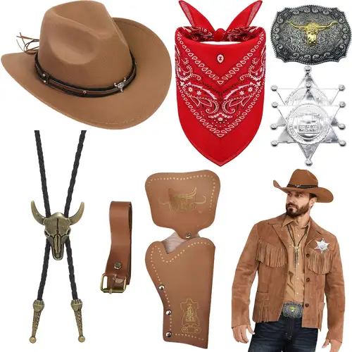 Mens Cowboy String Tie + Badge Costume Accessories Male Halloween Mens Cowboy String Tie + Badge Costume Accessories Male Halloween