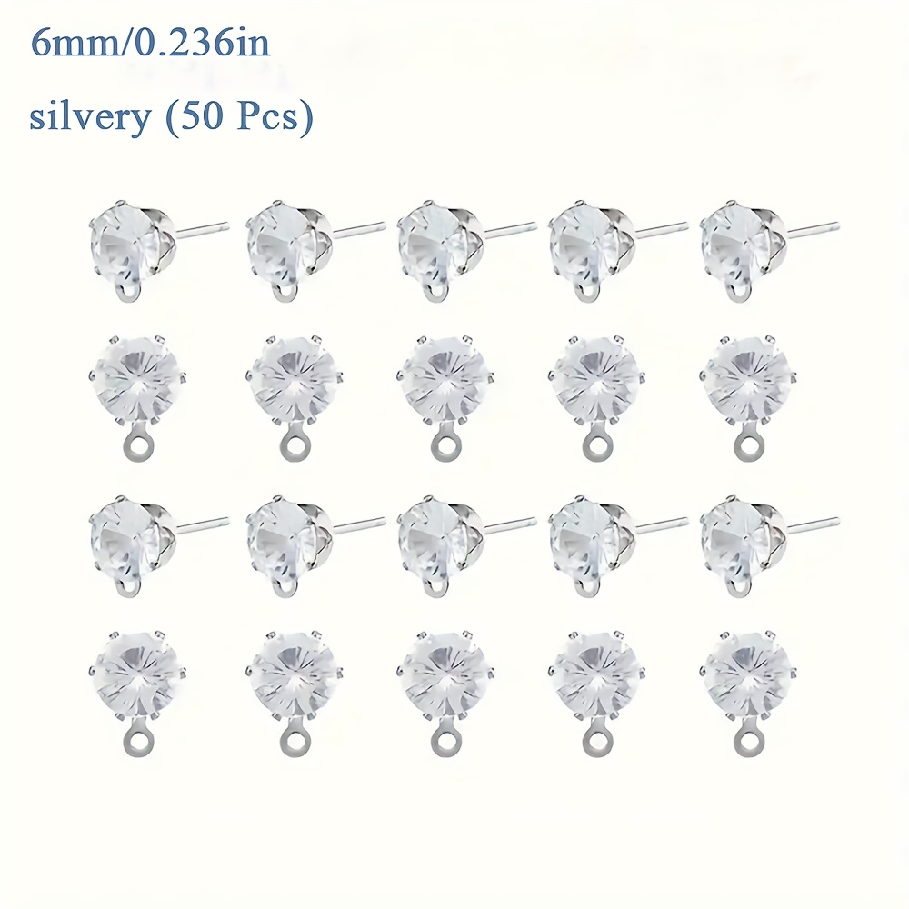 E-shop 50 6mm und 5mm Glasohrringe mit Ohrsteckern, Ohrsteckern und Ringen, geeignet für DIY Ohrringanhänger und Schmuckherstellungszubehör