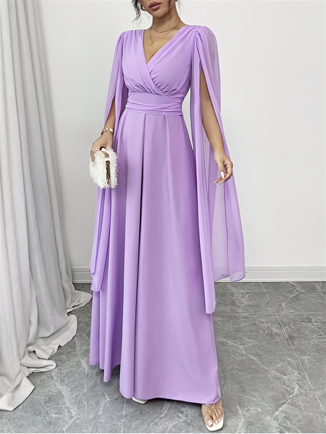 womens elegant lavender formal party wedding guest gown v - Temu Finland