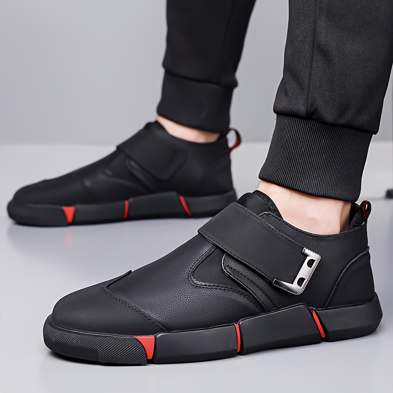 Men'S Casual Sneakers with Adjustable Hook-and-Loop Closure, Black & Red Accents, EVA Sole, Low-Top Design for All-Season Comfort - Perfect for Hiking & Outdoor Activities, Hiking Footwear | Stylish Casual Shoes | Durable Footwear