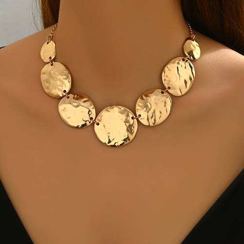 item picture 1 simple stylish and new geometric round european american creative bib metallic casual trendy and unique bib necklace