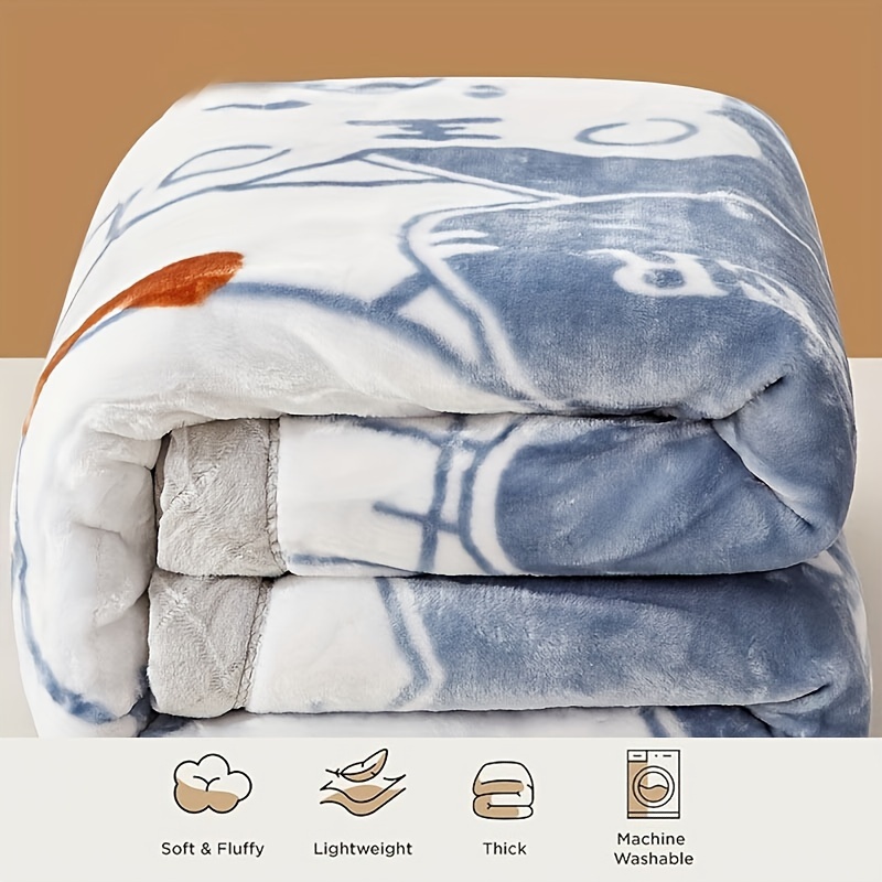 

1pc Couverture en Polyester Ultra-Douce avec Design de Dessin Confortable - Légère, Moelleuse, Lavable en Machine - pour Chambre & Dortoir, Confort Toutes , Bleue