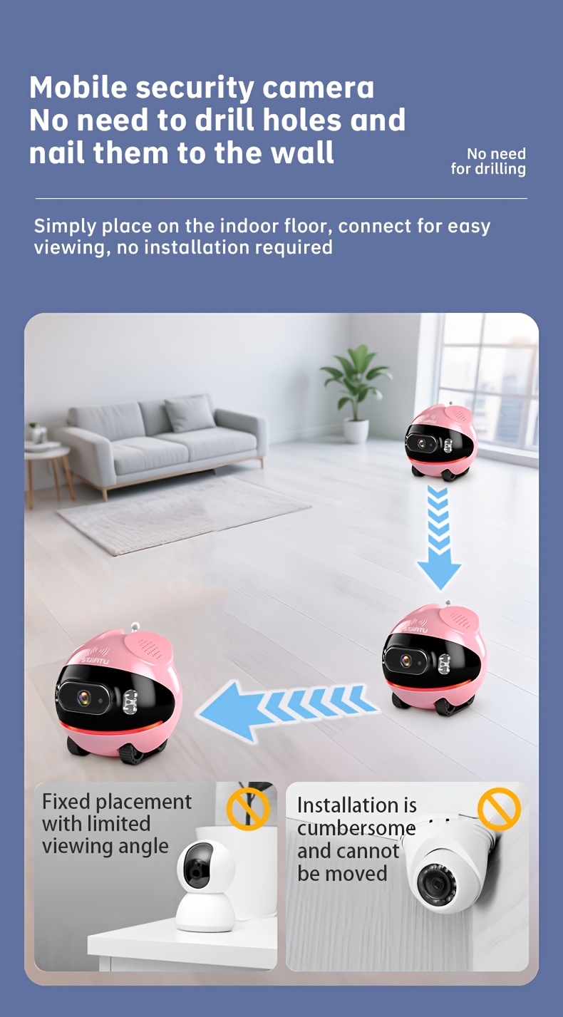 STJIATU Pet Camera - Mobile Monitoring for Elderly and Children, Wireless WiFi 2.4G Smart Voice Robot, Pet Entertainment, Mobile Remote Viewing Device with Built-in 64GB Memory Card, Cloud Storage Support, Feather Artificial Breeding