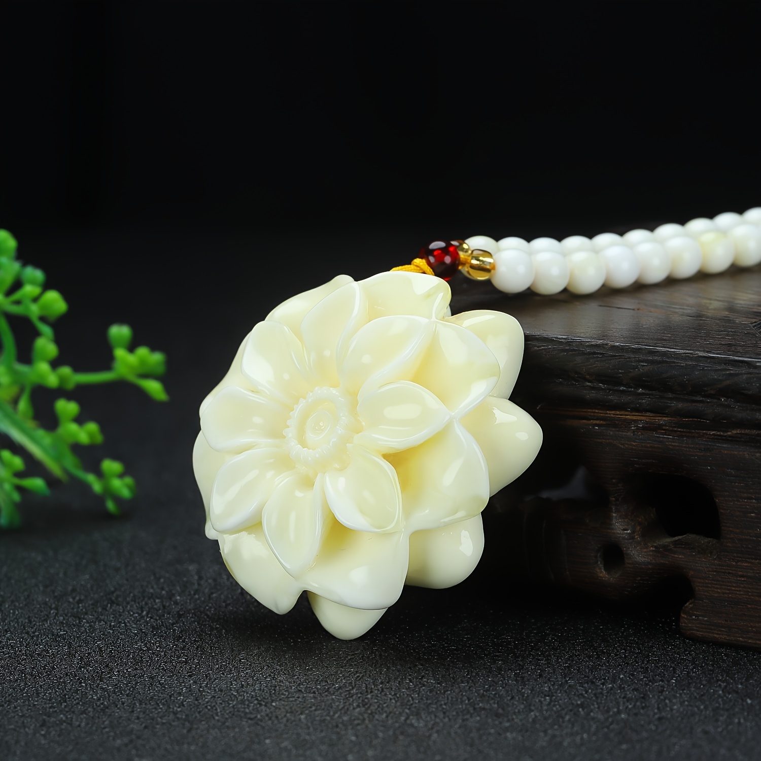 Elegant White Amber Flower Pendant Necklace, Daily Wear