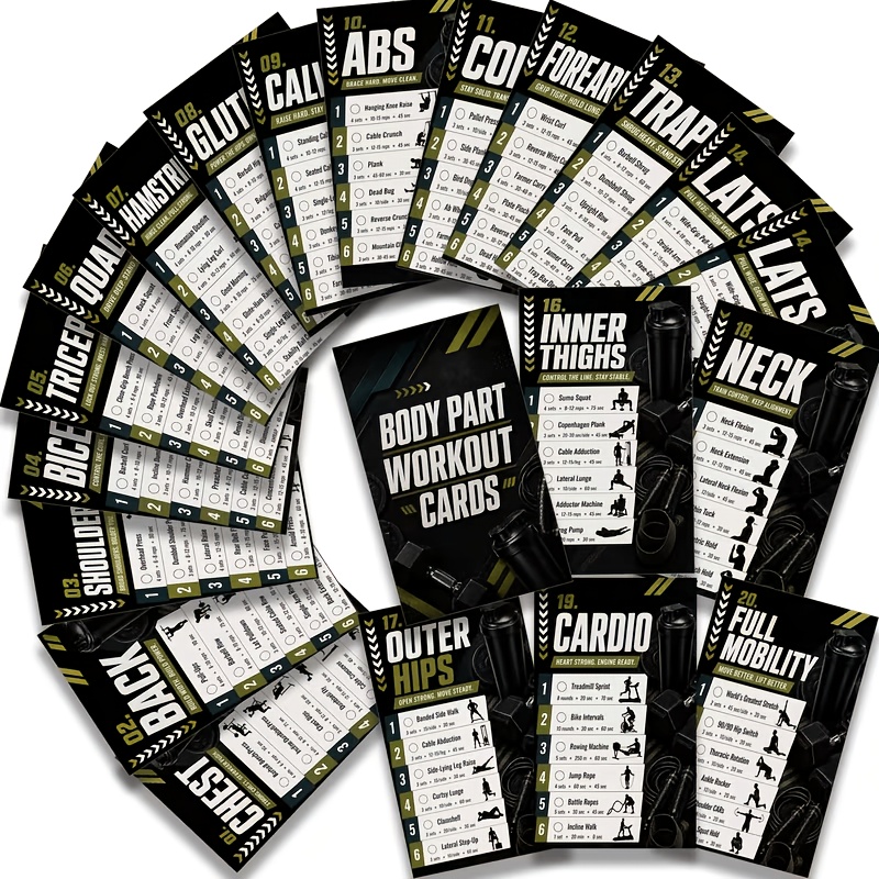 TEMU 20pcs Body Part Workout Cards, Designed For Men And Women, Fitness Beginners, Home Or Gym Training Guide, Featuring Specific Training For Major
