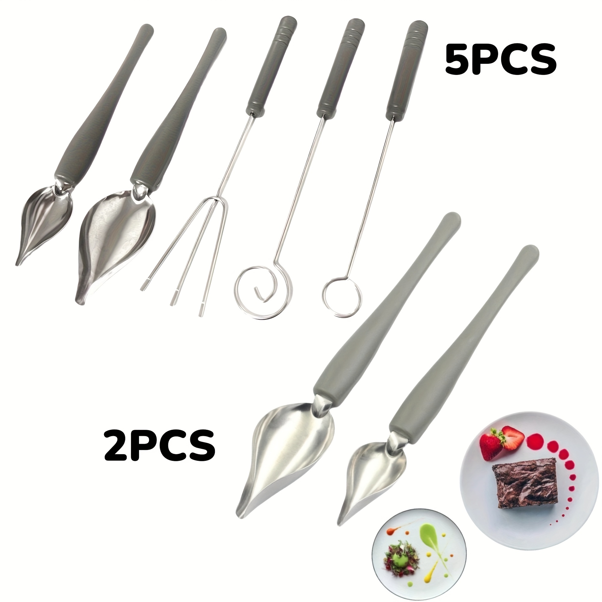 

5pcs/2pcs Candy Dipping Tools Chocolate Dipping Fork Spoons Set Culinary Decorating Spoons Chef Art Pencil For Decorative Plates